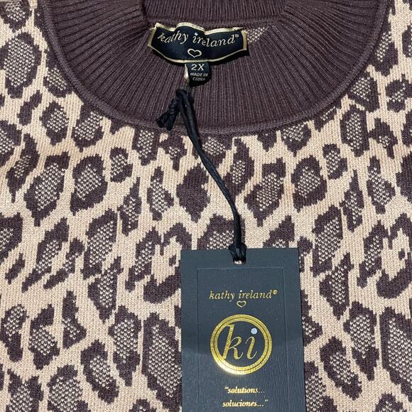 Kathy Ireland Womens 2X Leopard Animal Print Mock-Neck Jacquard Sweater NEW Mob - Picture 10 of 10
